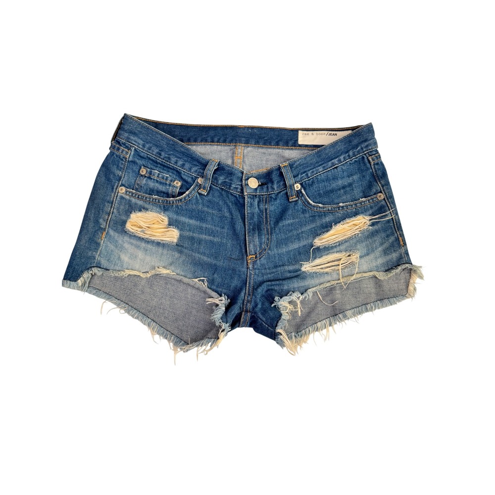 Rag & Bone Jean Freeport Distressed Denim Shorts Size 26 Raw Hem 100% Cotton